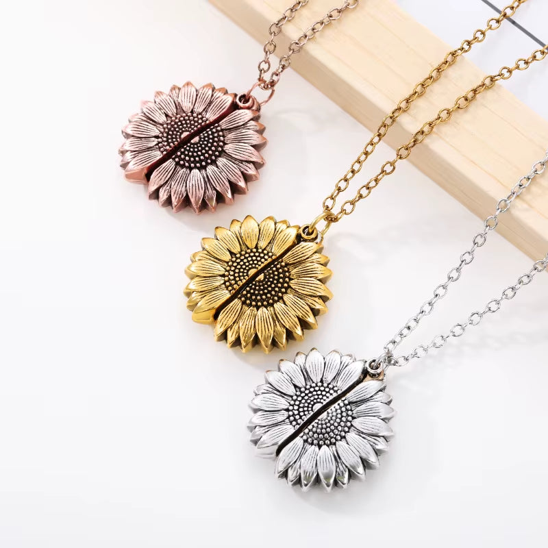 Sunflower Necklaces for Women Stainless Steel Open Locket You Are My Sunshine Sunflower Necklace Birthday Party Jewelry Gift BFF